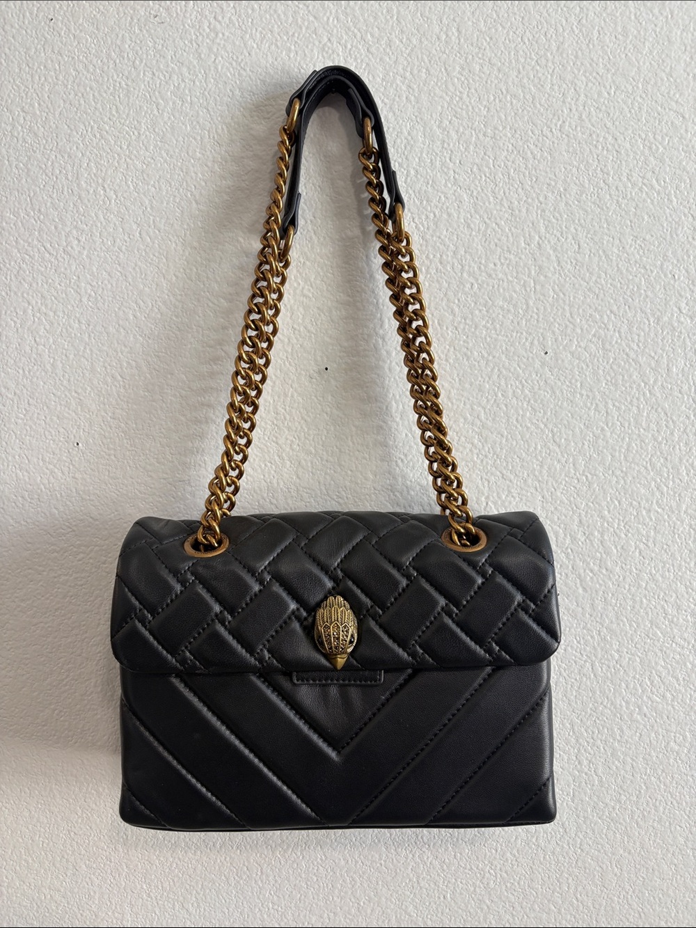 Kurt Geiger Black Quilted Shoulder Bag with Gold Chain